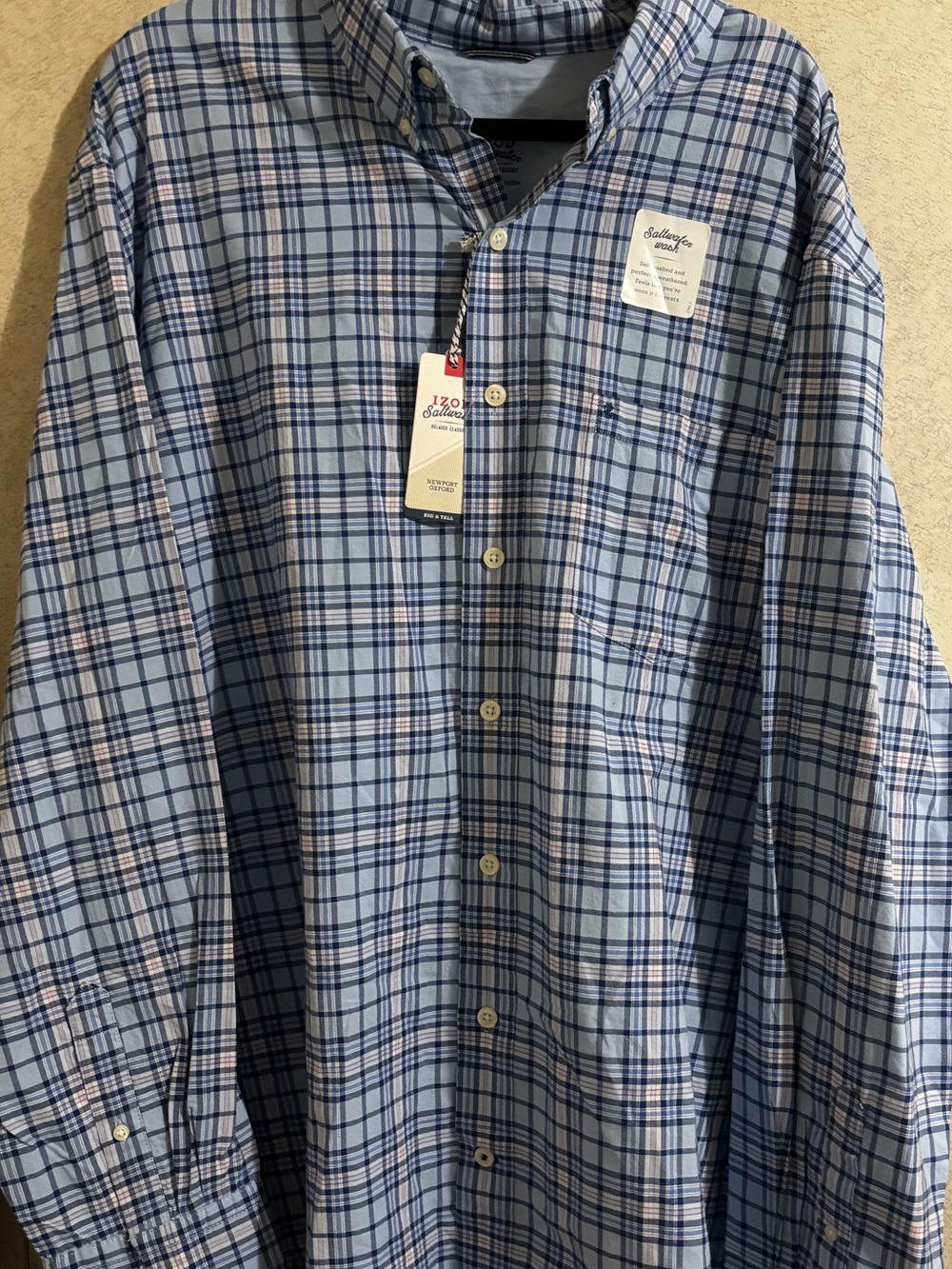 NWT IZOD Saltwater Relaxed Classics Plaid Button Down Shirt Blue Big & Tall 2XLT